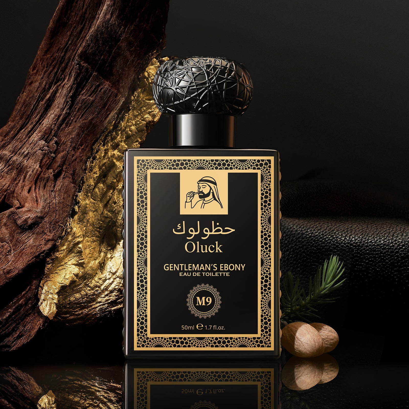 Oluck Perfume M9 (Gentleman's Ebony) Eau de Toilette for Men, Oud Wood Cardamom Cinnamon Rose Amber Musk Notes, Timeless Oriental Woody Fragrance