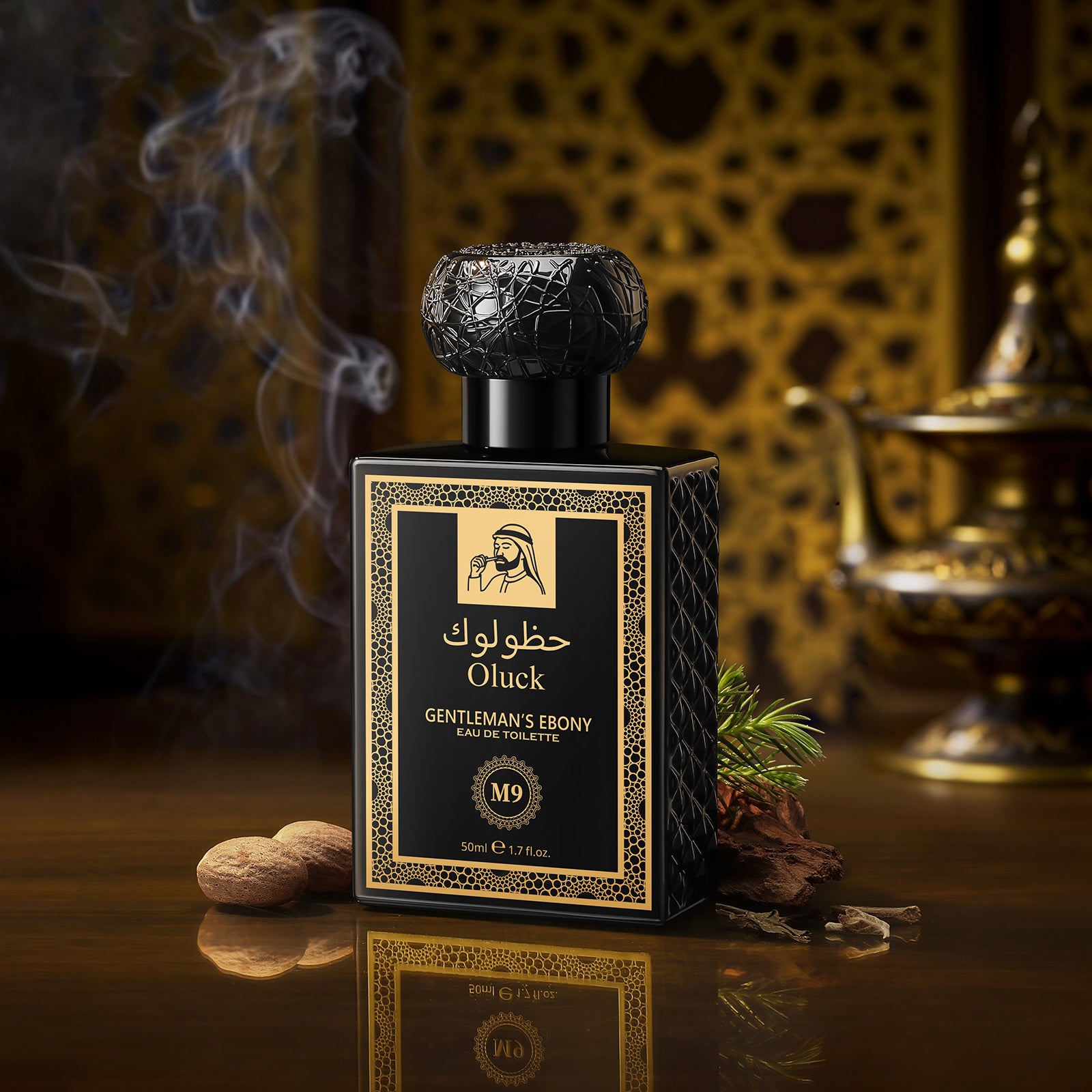 Oluck Perfume M9 (Gentleman's Ebony) Eau de Toilette for Men, Oud Wood Cardamom Cinnamon Rose Amber Musk Notes, Timeless Oriental Woody Fragrance